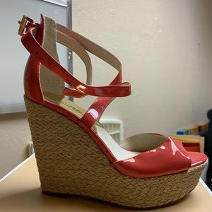 Michael Kors Women's Gabriella Platform Wedge Patent Watermelon 🍉